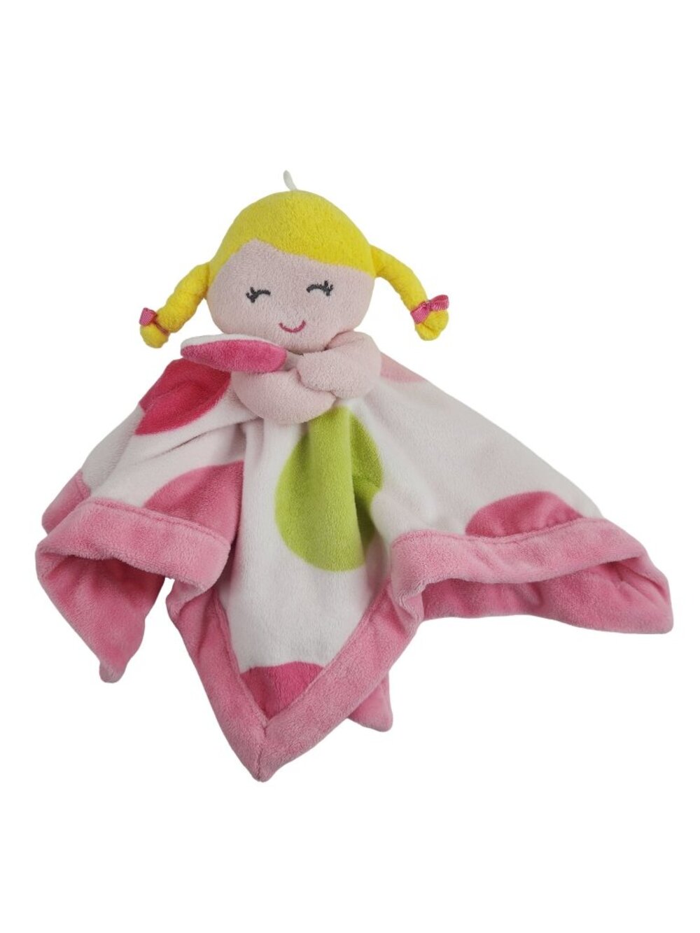 Carters Lovey Security Blanket Girl Blonde Pigtails Plush Polka Dots